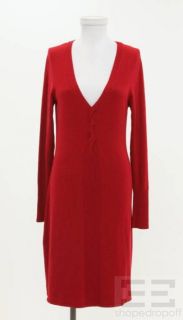 BCBG Max Azria Red Knit Cable Trim Long Sleeve Sweater Dress Sz M 