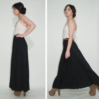 1970s black accordion pleated full sweeping maxi skirt 3 4 smocked 