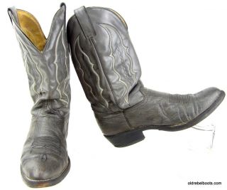 Vintage USA Made Abilene Gray Shark Cowboy Boots White Wing Stitch Men 