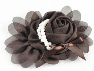 10pcs Big Chiffon Rose Flower Pearls Headband Wedding Appliques U 