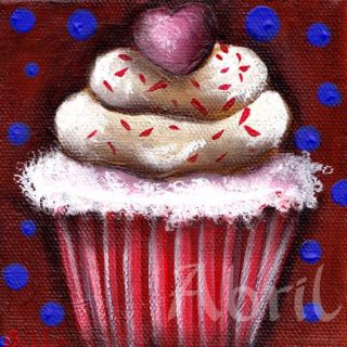Print Cupcake Cake Heart aag Abril 6x6 Painting Kitchen