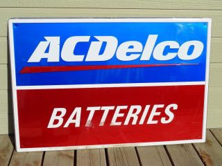 AC Delco Batteries Embossed Metal Gas Station Advertising Sign 36 x 