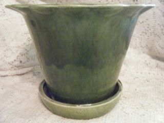 Vintage Green Adah Art Pottery Flower Pot Planter w Underplate Dallas 