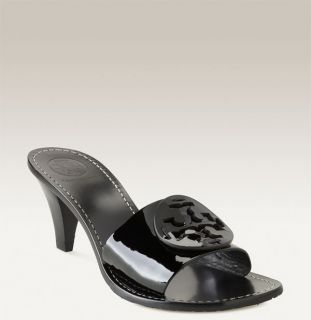 Tory Burch Aerin Black Patent Logo Slides Shoes US 7 5 11