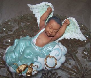 African American Baby Angel Stretching Figurine