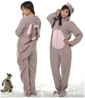 NEW Adult Fleece Sleepsuit Onesie Footed Pyjamas Gray Rabbit