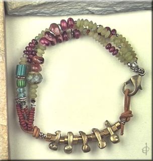 OT African Bronze Jade Purple Spiny Oyster Antique Trade Bead Bracelet 