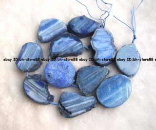 25x32mm Blue Stripe Agate Freeform Flat Loose Beads 15 5 High Quality 