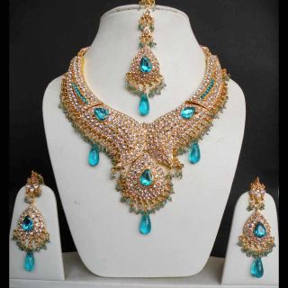 Indian Jodha Akbar Heavy Gold Plated Kundan Bridal Sari Jewelry Bib 