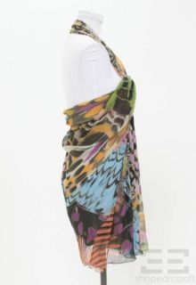 Alberta FERRETTI Multicolor Print Silk Draped Halter Dress Size US 6 