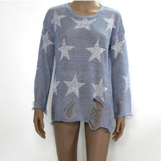 Oversized Star Floral Distressed Frayed Jumper Hole Knitwear Sweater 