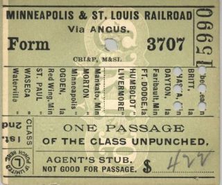   St Louis Railroad Albert Lea Chaska Minnesota Ticket