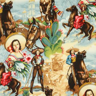 Alexander Henry Folklorico Charras Mexican Cowgirls & Horses Novelty 