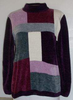 ALFRED DUNNER Burgundy Off White Gray Cranberry LS Mock Turtle Sweater 