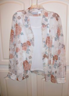 Alfred Dunner Sheer Blouse Attached Tank Sz 14P VGC