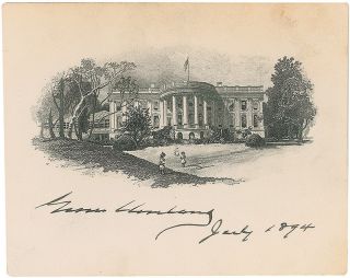 Grover Cleveland Signed and Dated White House Engraving as President 