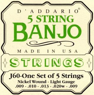Sets DAddario J60 5 String Banjo Strings Light Gauge Nickel Wound 