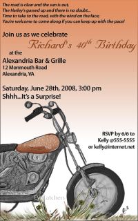 Motorcycle Bike Harley Biker Birthday Party Invitations