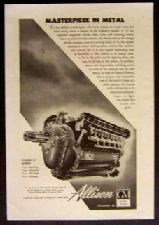 GM Allison Aircraft Engine 1943 Vintage Ad Masterpiece in Metal