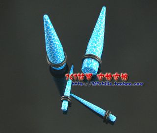 Pair 4G 12mm Gauge Blue Crackle Printing UV Acrylic Ear Taper 