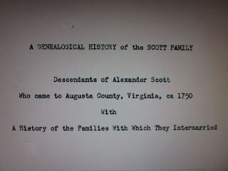 Alexander Scott of Augusta County Virginia Genealogy