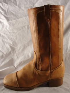 Vintage Womens 70s Tall Brown Distressed Leather Campus Calf Boot 7 