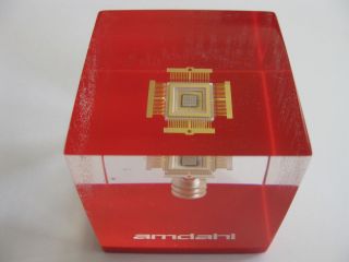 RARE Amdahl 470 Lucite Paperweight with Embedded Logic Chip
