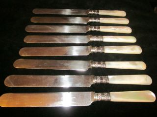   PEARL HANDLED STERLING SILVER BANDED AMERICAN CUTLERY COMPANY 9 KNIVES