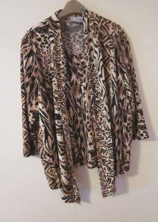 Alfred Dunner Sparkly Animal Print Shirt with Attached Jacket sz 