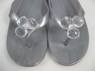 Amy Jo Lifestyle Gray Crystal Thong Sandals Shoes 9
