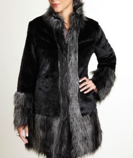 398 ABS Allen Schwartz Gorgeous Black Faux Fur Coat Jacket Boston 