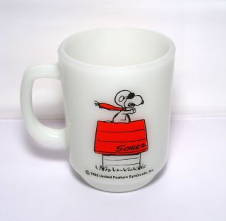 Snoopy Red Baron Fire King Anchor Hocking Glass Mug