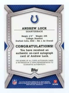   Football Continuity On Card Auto Autograph Andrew Luck Colts 47/100