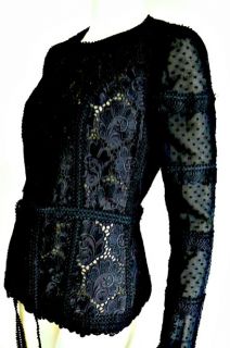 2K New Auth Andrew GN Runway Eyelet Lace Long Sleeve Black Top 