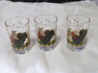Three Anchor Hocking Rooster Juice Glasses 5oz