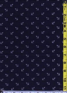 Fabric Dear Stella Small White Anchors Tossed on Navy Blue Sailing 
