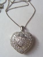 Diamonique Sterling Silver Puffy Heart Locket Pendant Necklace 
