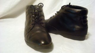 Vintage Black Leather Ankle Boots Lace Up Flat 10 M