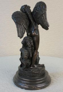   Greek Mythology Art Bronze Hold Bow Angell Lion Helm Wing Angel