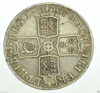 1707 E Crown from Anne British Silver Coin VF
