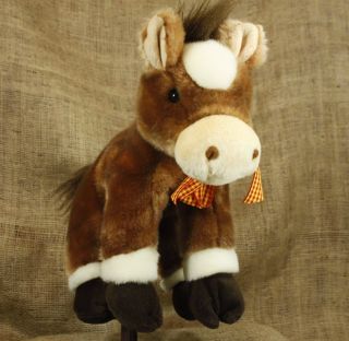 12 Animal Alley Plush Stuffed Toy Horse Pony Farm w Checkered Bow VGC 