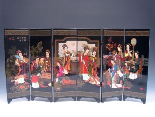   Chinese Ancient Beautiful Ladies Painted Folding Screen w/ COA