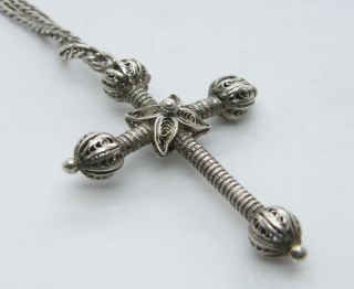 ANTIQUE EDWARDIAN STERLING SILVER FOB CHAIN NECKLACE & LARGE FILIGREE 