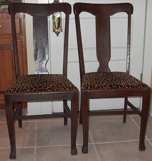 Antique Pair Oak T Back Chairs Set of Side Chairs Wood Chair Table 