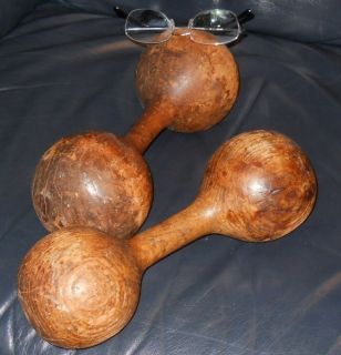 old WOODEN dumbbells antique bar bells vintage exercise GYM muscle 