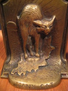 Antique English Brass Scottish Manx Cat Bookends