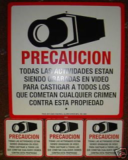 SPANISH CCTV SECURITY CAMERA SIGN and 3 FREE WARNING CCTV SPANISH 
