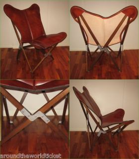   BUTTERFLY CHAIR Tripo Hand Made Folding Wood Leather Accent Chairs