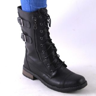 NEW WOMENS BLACK MIDCALF LACEUP LUG SOLE COMBAT BOOTS SIZE 8.5