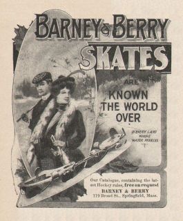Vintage 1903 Barney Berry Ice Skates Print Ad Springfield MA